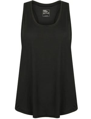 Mancuso 2 Perforated Racer Back Vest Top in Black - Tokyo Laundry Active