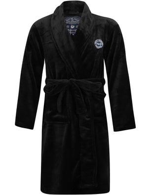 Men's Alps Soft Fleece Dressing Gown with Tie Belt in Black - Tokyo Laundry