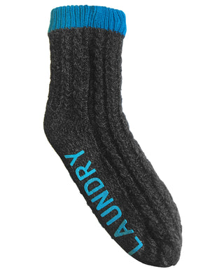 Aurors Sherpa Lined Chunky Knitted Slipper Socks in Bright Blue - Tokyo Laundry