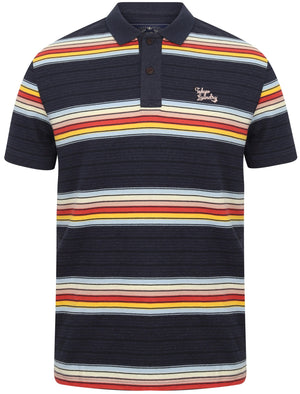 Bakersfield Striped Cotton Jersey Polo Shirt in Medieval Blue Marl - Tokyo Laundry