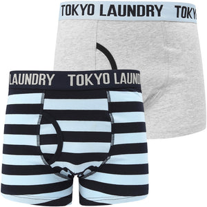 Brightlingsea 2 (2 Pack) Striped Boxer Shorts Set In Angel Falls Blue / Grey Marl - Tokyo Laundry