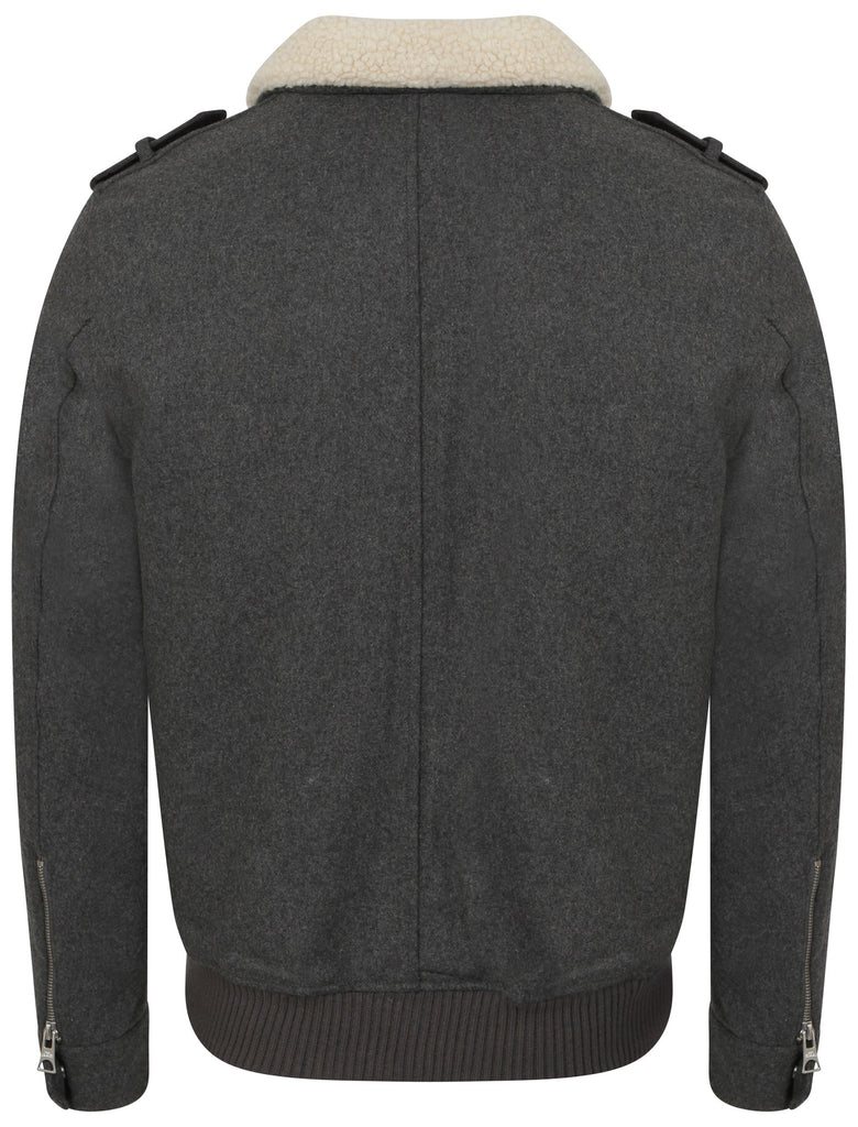 Canhem Wool Rich Borg Collar Aviator Jacket in Mid Grey Marl