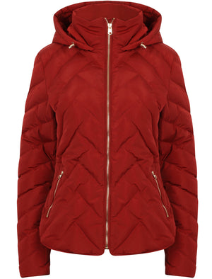 Chateau Zig Zag Quilted Hooded Puffer Jacket in Merlot - Tokyo Laundry