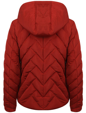 Chateau Zig Zag Quilted Hooded Puffer Jacket in Merlot - Tokyo Laundry