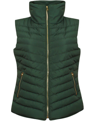 Chervil Padded Gilet With Funnel Neck In Dark Green - Tokyo Laundry