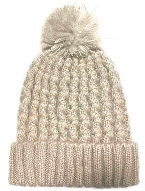 Women's Coops Beanie Cable Knit Bobble Hat in Oatmeal Marl - Tokyo Laundry