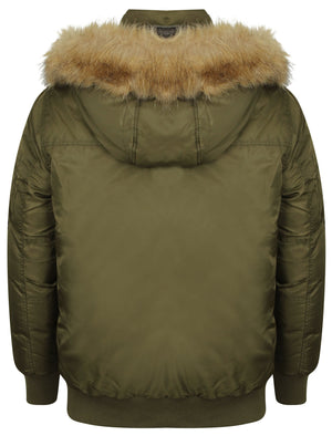 Creswick Padded Coat with Detachable Faux Fur Hood in Khaki - Tokyo Laundry