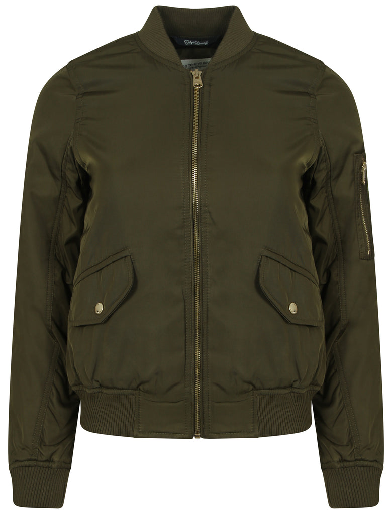 Georgie Zip Up Bomber Jacket in Khaki Tokyo Laundry