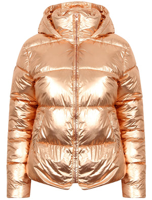 Ginger Quilted Hooded Jacket in Rose Gold Metallic - Tokyo Laundry