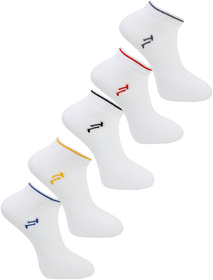 Henslowe (5 Pack) Cotton Rich Trainer Socks in Yellow / Ocean / Red / Black / Purple - Tokyo Laundry