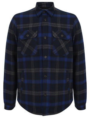 Herrick Borg Lined Checked Brush Flannel Overshirt Jacket in Blue Depths - Tokyo Laundry
