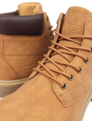 Hex Rock Faux Leather Lace Up Hiking Style Ankle Boots in Tan - Tokyo Laundry