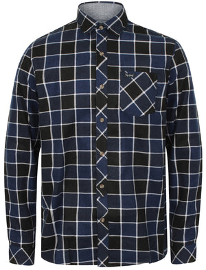Hulverston Checked Cotton Flannel Shirt In Mid Blue - Tokyo Laundry