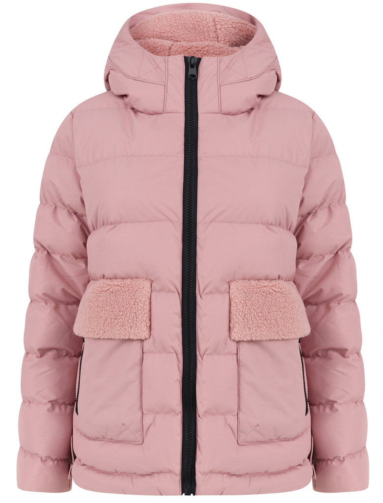 Kensington Quilted Puffer Coat with Borg Lined Hood Pocket in Dusky Tokyo Laundry
