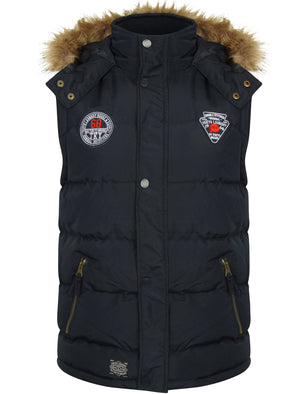 Lansing Quilted Gilet with with Faux Fur Trim Hood in True Navy - Tokyo Laundry