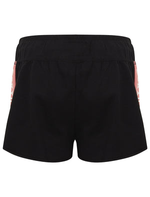Lois Loopback Fleece Sweat Shorts with Printed Side Panels In Jet Black - Tokyo Laundry