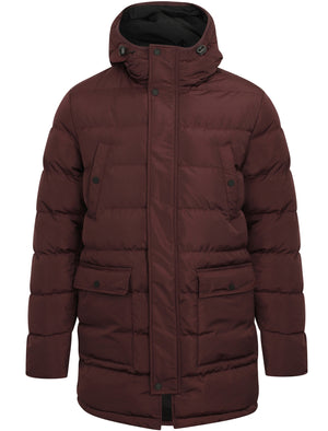Edmonton Longline Quilted Puffer Coat with Hood In Aubergine - Tokyo Laundry