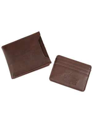 Louisville Tan Faux Leather Card Holder And Wallet Set In Metal Gift Box - Tokyo Laundry