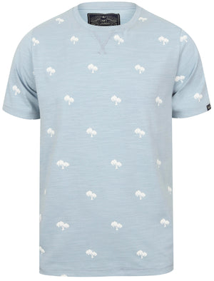 Maui Palm Print Cotton Jersey T-Shirt In Blue Fog - Tokyo Laundry
