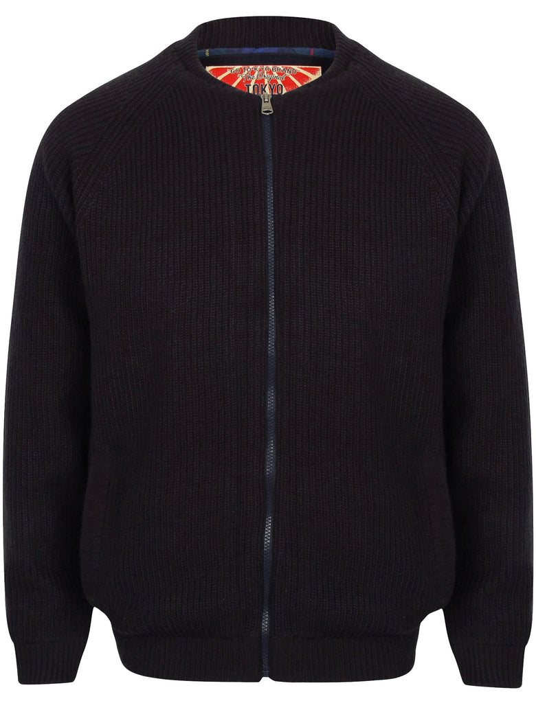 Maximo Quilted Lined Knitted Bomber Jacket in Dark Navy Tokyo Laundr Tokyo Laundry