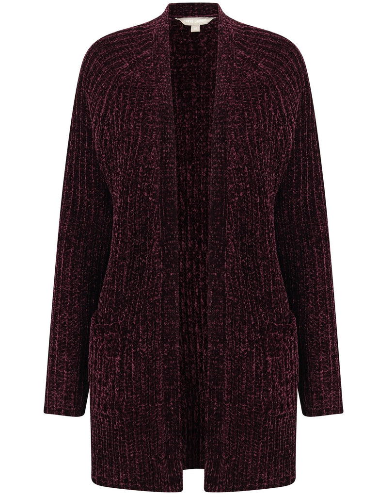 Meringue Chenille Cable Knit Cardigan with Pockets in Burgundy Tokyo Tokyo Laundry