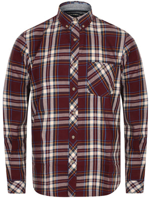 Milan Checked Cotton Long Sleeve Shirt In Burgundy - Tokyo Laundry