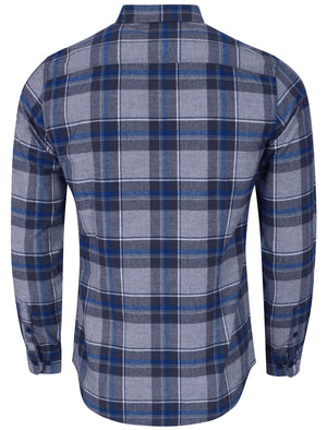 Napoli Brushed Flannel Checked Shirt in Estate Blue - Tokyo Laundry
