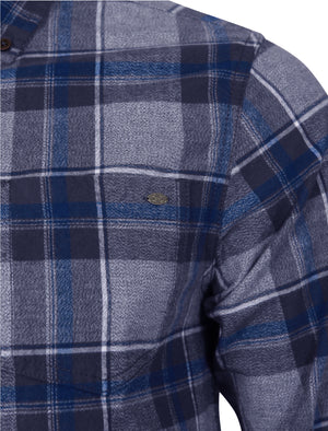 Napoli Brushed Flannel Checked Shirt in Estate Blue - Tokyo Laundry