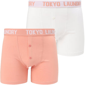 Nash (2 Pack) Boxer Shorts Set in Bright White / Coral Cloud - Tokyo Laundry