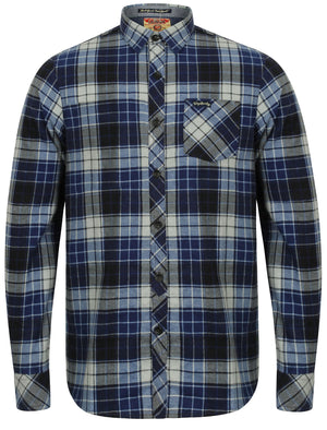 Nashville Checked Long Sleeve Flannel Shirt in Blue Depths - Tokyo Laundry