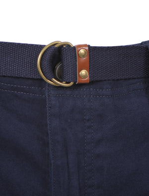 Tokyo Laundry Cotton Shorts with Belt in Midnight Blue
