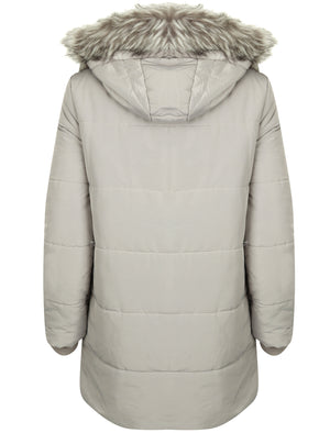 Oqena Quilted Parka Coat with Detachable Fur Trim Hood in Silver Sconce - Tokyo Laundry