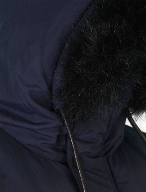 Carmine Fur Trim Hooded Parka Jacket in Midnight Blue - Tokyo Laundry