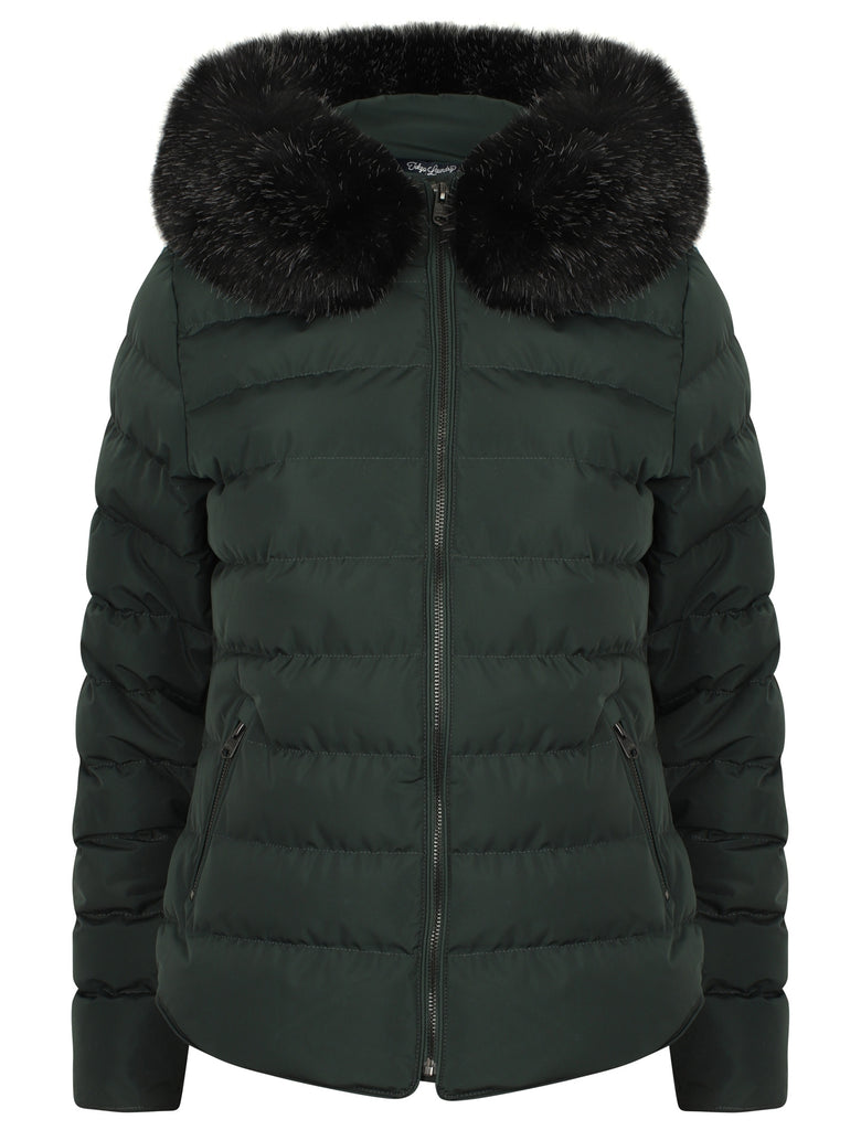 Pepper Quilted Hooded Jacket With Detachable Fur Trim In Dark Green Tokyo Laundry