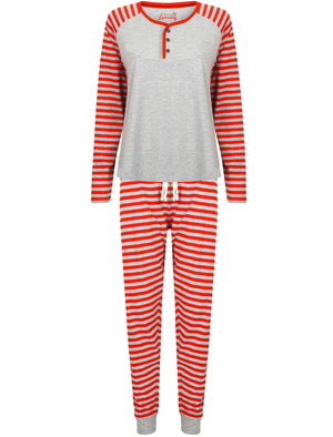 Phillipa Striped 2pc Cotton Lounge Set in Light Grey Marl / Red - Tokyo Laundry