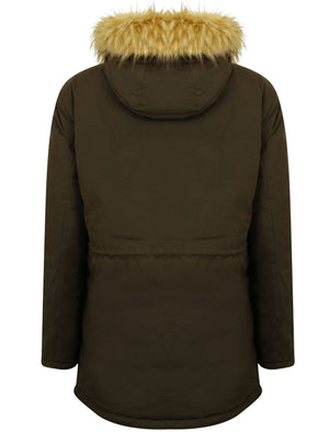 Porena Fur Trim Hooded Reversible Parka Jacket in Amazon Khaki & Black - Tokyo Laundry
