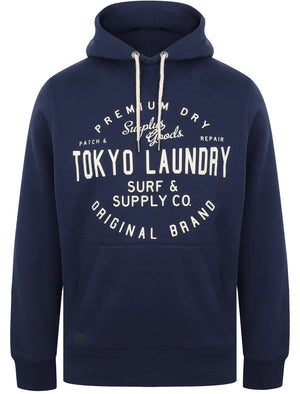 Portopalo Cove Brush Back Fleece Pullover Hoodie In Medieval Blue - Tokyo Laundry
