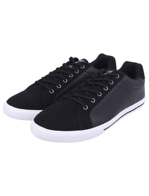Richmondy Perforated Faux Leather / Suede Low Top Lace Up Trainers in Black - Tokyo Laundry