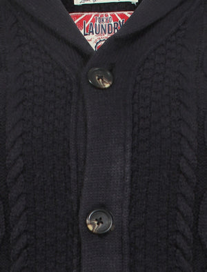 Men's cable knit chunky navy cardigan - Tokyo Laundry