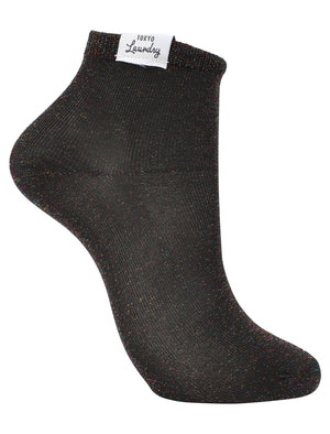 Sparkle (2 Pack) Metallic Glitter Ankle Socks in Mulled Wine / Black - Tokyo Laundry
