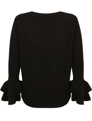 TL Ocean Jumper with Frill Sleeves in Black - Tokyo Laundry