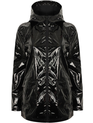 Shine Patent Hooded Rain Coat In Black - Tokyo Laundry