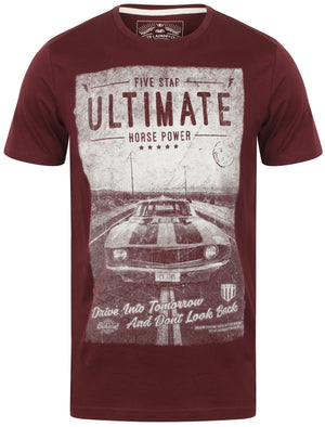 Ultimate Motif Cotton Crew Neck T-Shirt In Mulled Wine- Tokyo Laundry