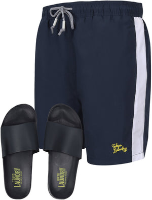 Velorium Swim Shorts With Free Matching Sliders Set In Iris Navy - Tokyo Laundry