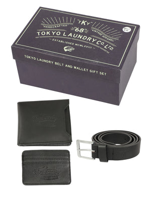 Watson Faux Leather Belt and Wallet / Cardholder Gift Set in Black - Tokyo Laundry