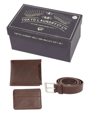 Watson Faux Leather Belt and Wallet / Cardholder Gift Set in Tan - Tokyo Laundry