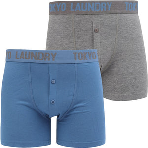 Whitham 2 (2 Pack) Boxer Shorts Set in Federal Blue / Mid Grey Marl - Tokyo Laundry