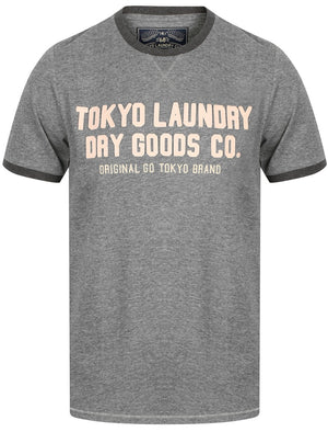 Williamsburg Applique Crew Neck Ringer T-Shirt In Mid Grey Marl - Tokyo Laundry