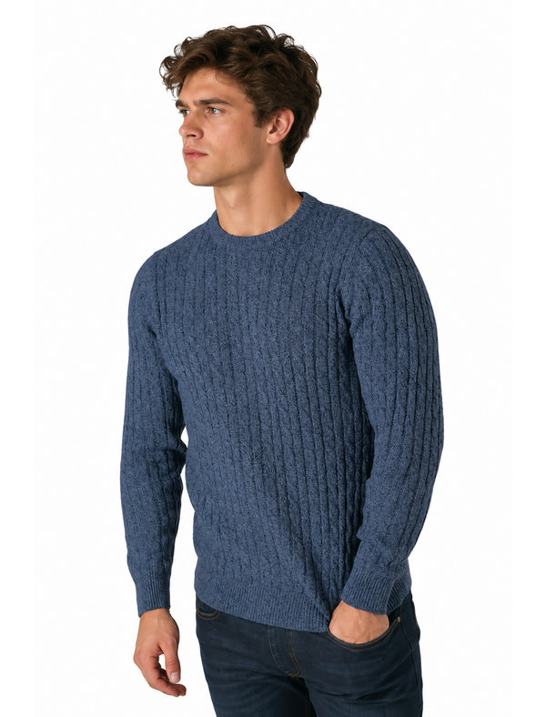 Alonso Chunky Cable Knitted Jumper in Denim Twist - Tokyo Laundry