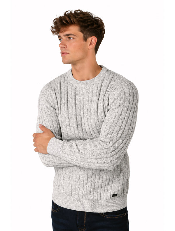 Alonso Chunky Cable Knitted Jumper in Grey Ecru Twist - Tokyo Laundry
